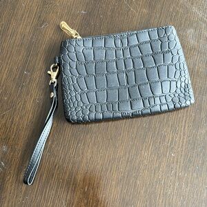Black Croc-Embossed Wristlet